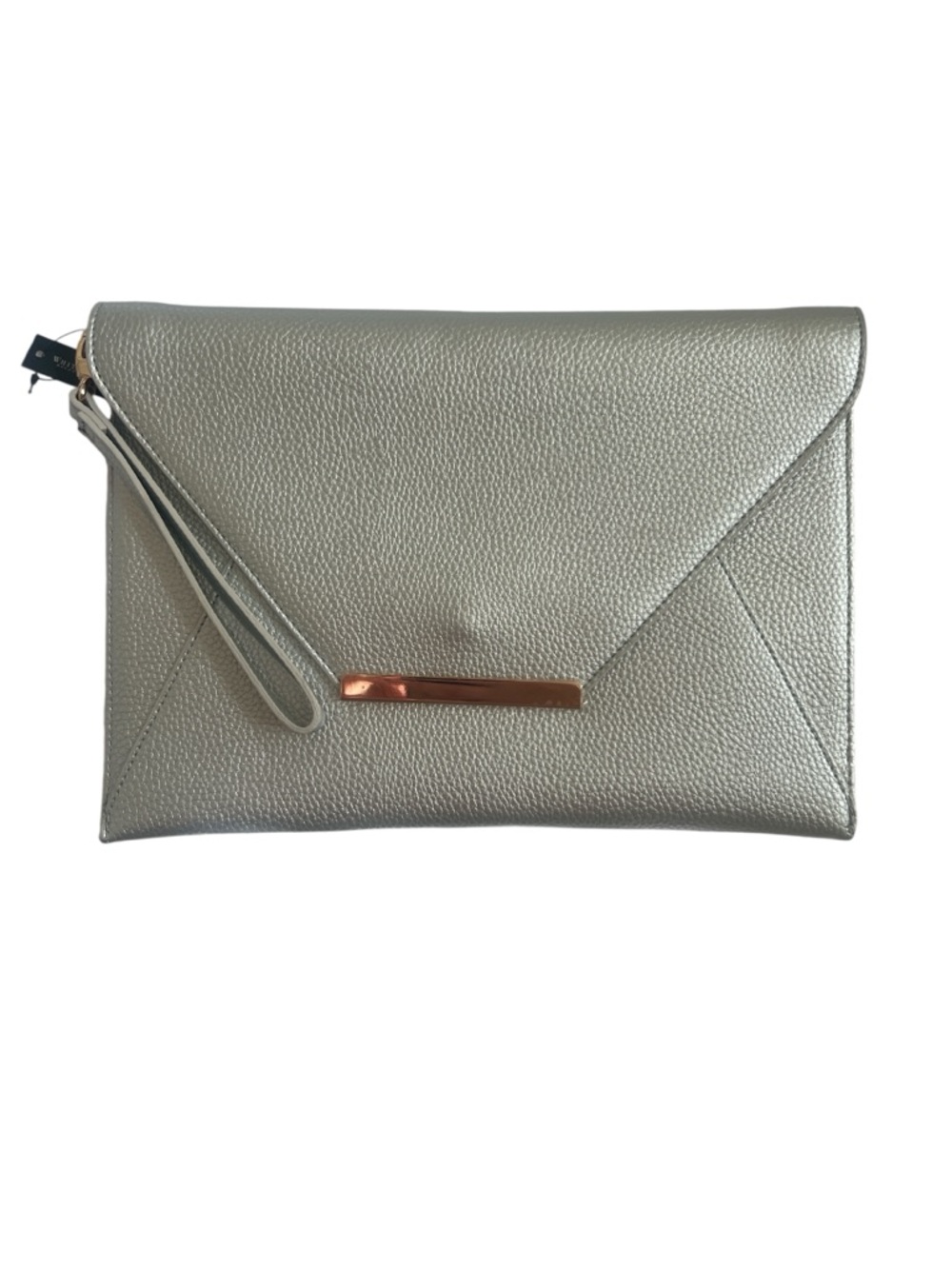 White House Black Market Metallic Silver Envelope Oversized Clutch NEW - Picture 1 of 7